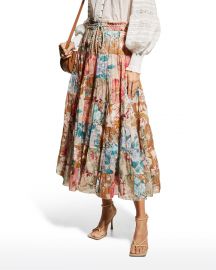 Zimmermann Cassia Patchwork Midi Skirt at Neiman Marcus